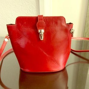 Bright Red Genuine Leather Crossbody Purse-New